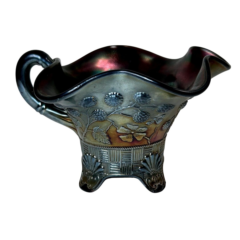 Northwood Amethyst Blackberry Raspberry Carnival Glass Footed Sauce Gravy Bowl N